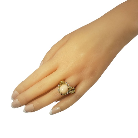 Vintage 18 Karat Yellow Gold Pink Cabochon Stone and Diamond #12969 - Picture 7 of 8